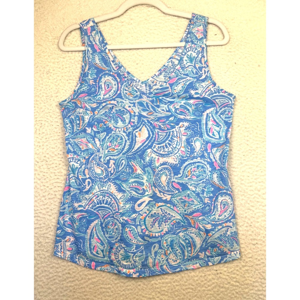 Lilly‎ Pulitzer Tank Top Womens Small Blue Paisley Cotton Beach Coastal Vacation
